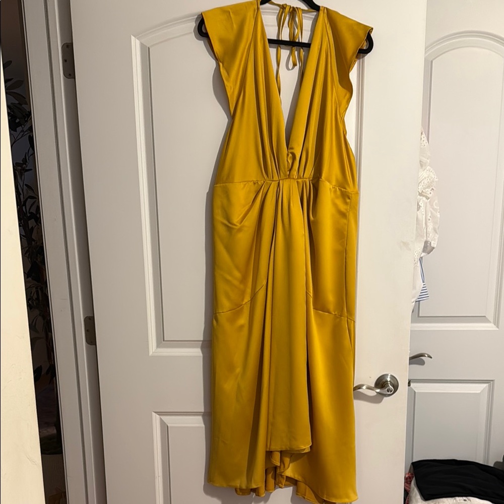 ASOS Yellow Ruched Tie Front Sundress Cocktail